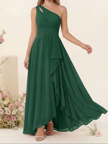A-Line/Princess One-Shoulder Long Bridesmaid Dresses With Split Side