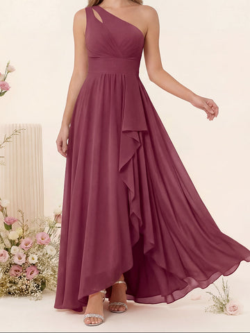A-Line/Princess One-Shoulder Long Bridesmaid Dresses With Split Side