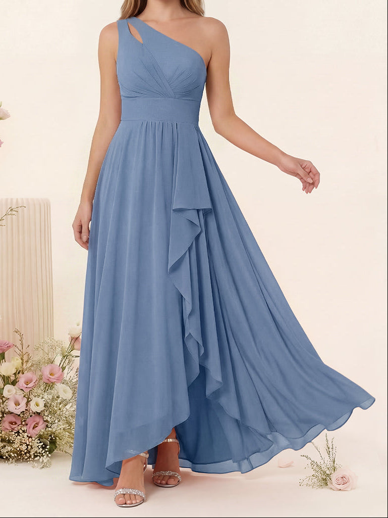 A-Line/Princess One-Shoulder Long Bridesmaid Dresses With Split Side