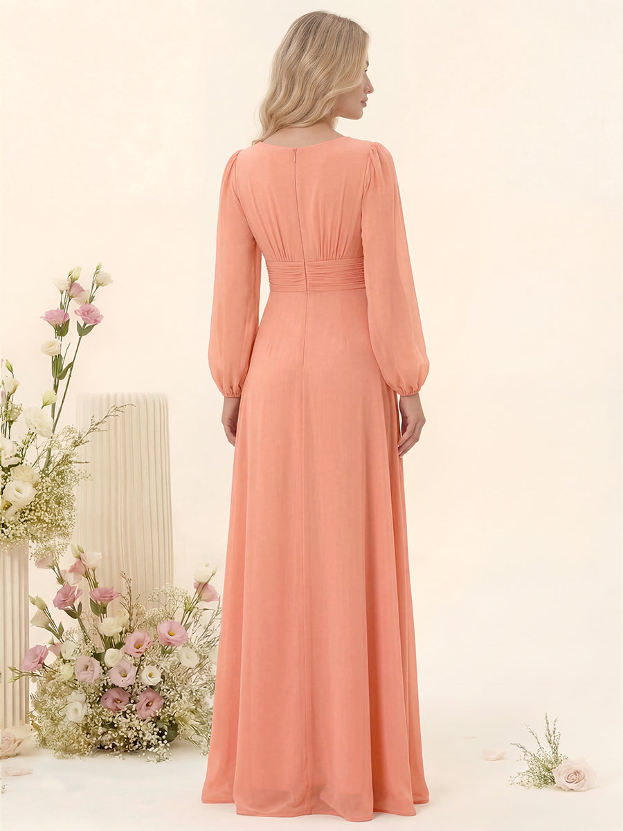 A-Line/Princess Floor-Length Long Sleeves Bridesmaid Dresses With Sash