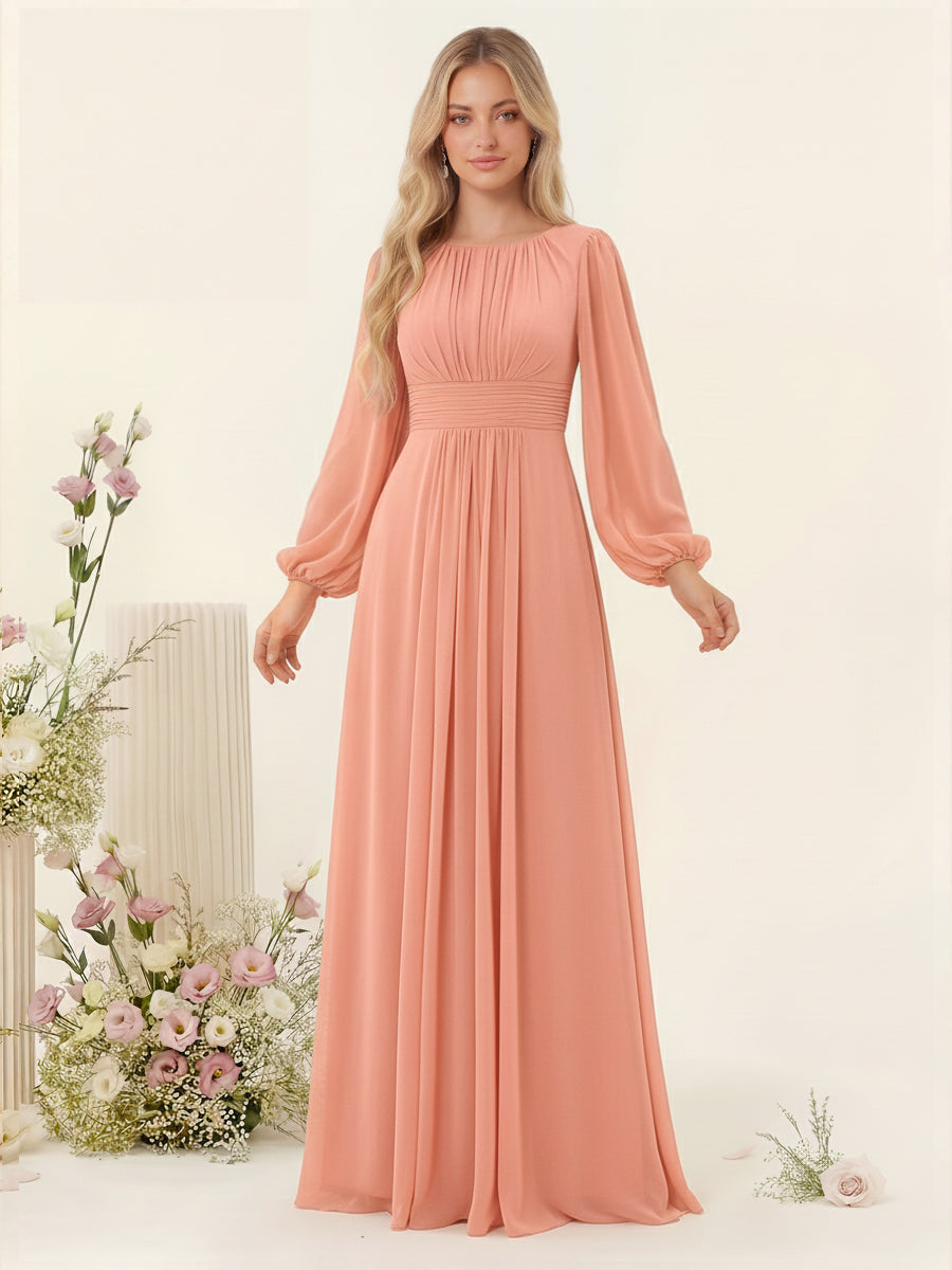 A-Line/Princess Floor-Length Long Sleeves Bridesmaid Dresses With Sash