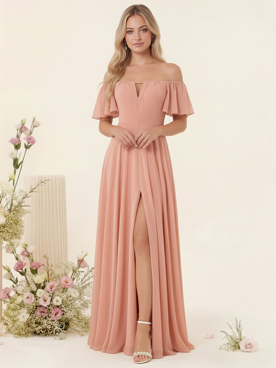 A-Line/Princess Floor-Length Off-the-Shoulder Bridesmaid Dresses