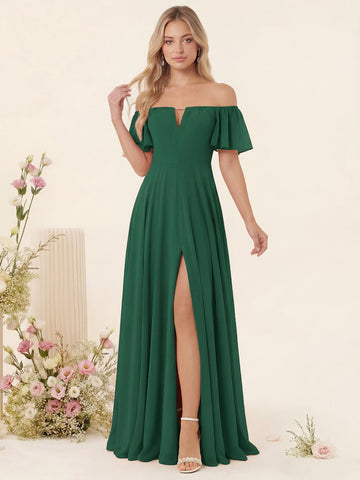A-Line/Princess Floor-Length Off-the-Shoulder Bridesmaid Dresses