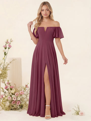A-Line/Princess Floor-Length Off-the-Shoulder Bridesmaid Dresses