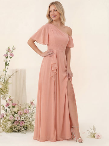 A-Line/Princess One-Shoulder Floor-Length Split Side Bridesmaid Dresses