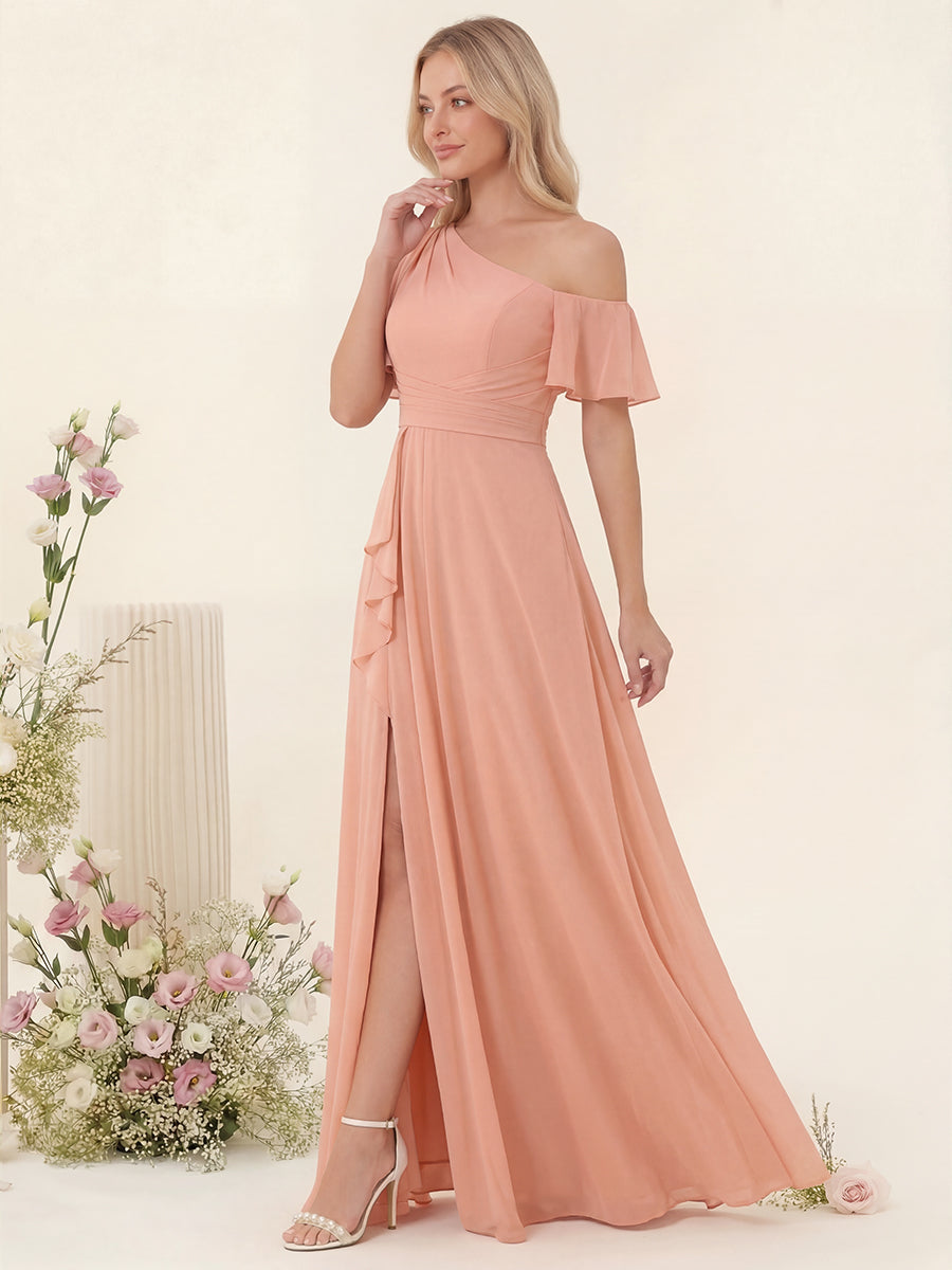 A-Line/Princess One-Shoulder Floor-Length Split Side Bridesmaid Dresses