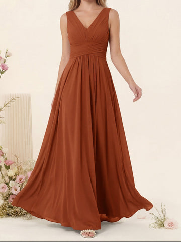 A-Line V-Neck Sleeveless Chiffon Bridesmaid Dresses With Pockets