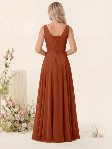 A-Line V-Neck Sleeveless Chiffon Bridesmaid Dresses With Pockets