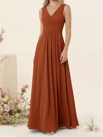 A-Line V-Neck Sleeveless Chiffon Bridesmaid Dresses With Pockets