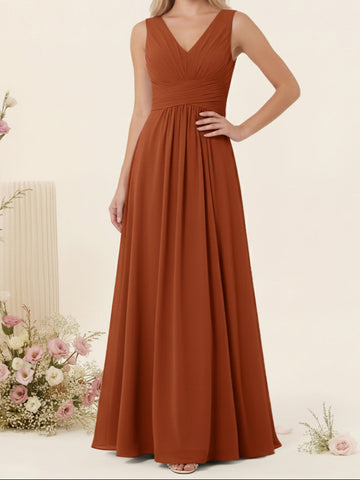 A-Line V-Neck Sleeveless Chiffon Bridesmaid Dresses With Pockets