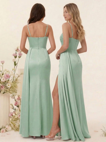 Sheath/Column One-Shoulder Long Bridesmaid Dresses with Split Side