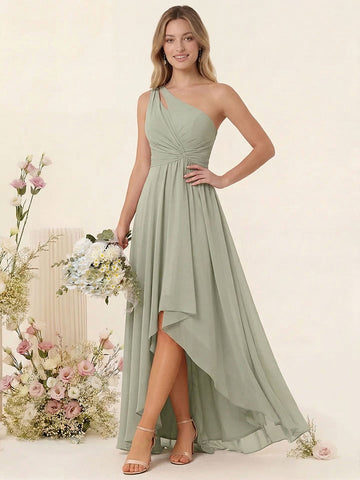 A-line/Princess One-The-Shoulder Asymmetrical Long Bridesmaid dresses