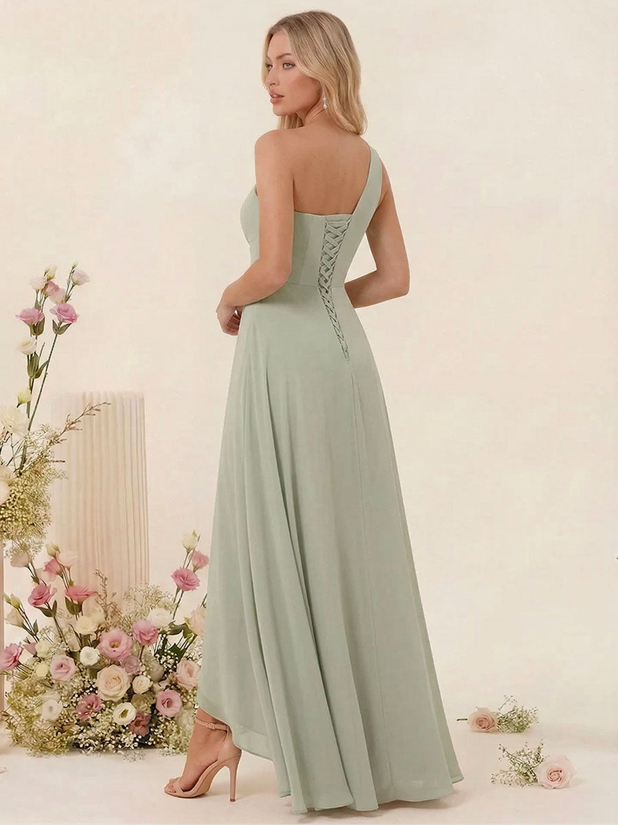 A-line/Princess One-The-Shoulder Asymmetrical Long Bridesmaid dresses