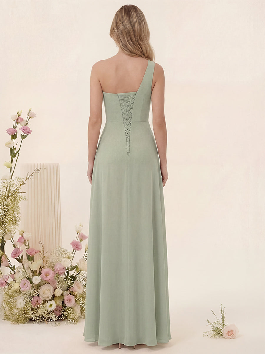 Sheath/Column One-Shoulder Long Bridesmaid Dresses with Split Side