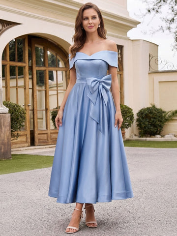 A-Line/Princess Off-the-Shoulder Sleeveless Ankle-Length Mother of the Bride Dresses with Pockets