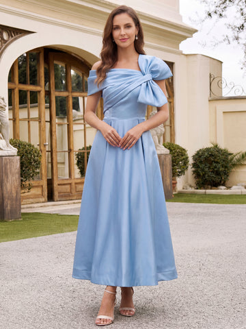 A-Line/Princess Off-the-Shoulder Sleeveless Ankle-Length Unique Mother of the Bride Dresses with Bowknot