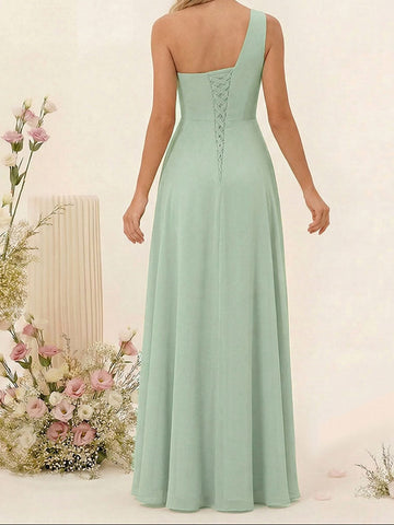 A-Line/Princess One-Shoulder Sleeveless Long Bridesmaid Dresses with Split Side
