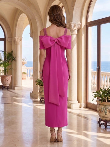 A-Line/Princess Off-the-Shoulder Stretch Satin Mother of the Bride Dresses Ankle-Length Sleeveless Sequins&Bowknot