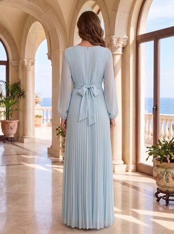 A-Line/Princess V-Neck Chiffon Mother of the Bride Dresses Long Sleeves Floor-Length Pleated With 3D Flowers