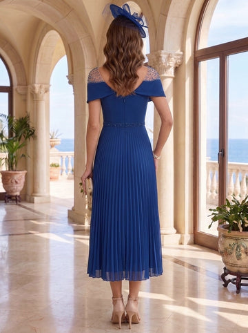 A-Line/Princess Square Neck Chiffon Mother of the Bride Dresses Sleeveless Tea-Length Ruffles Sequins