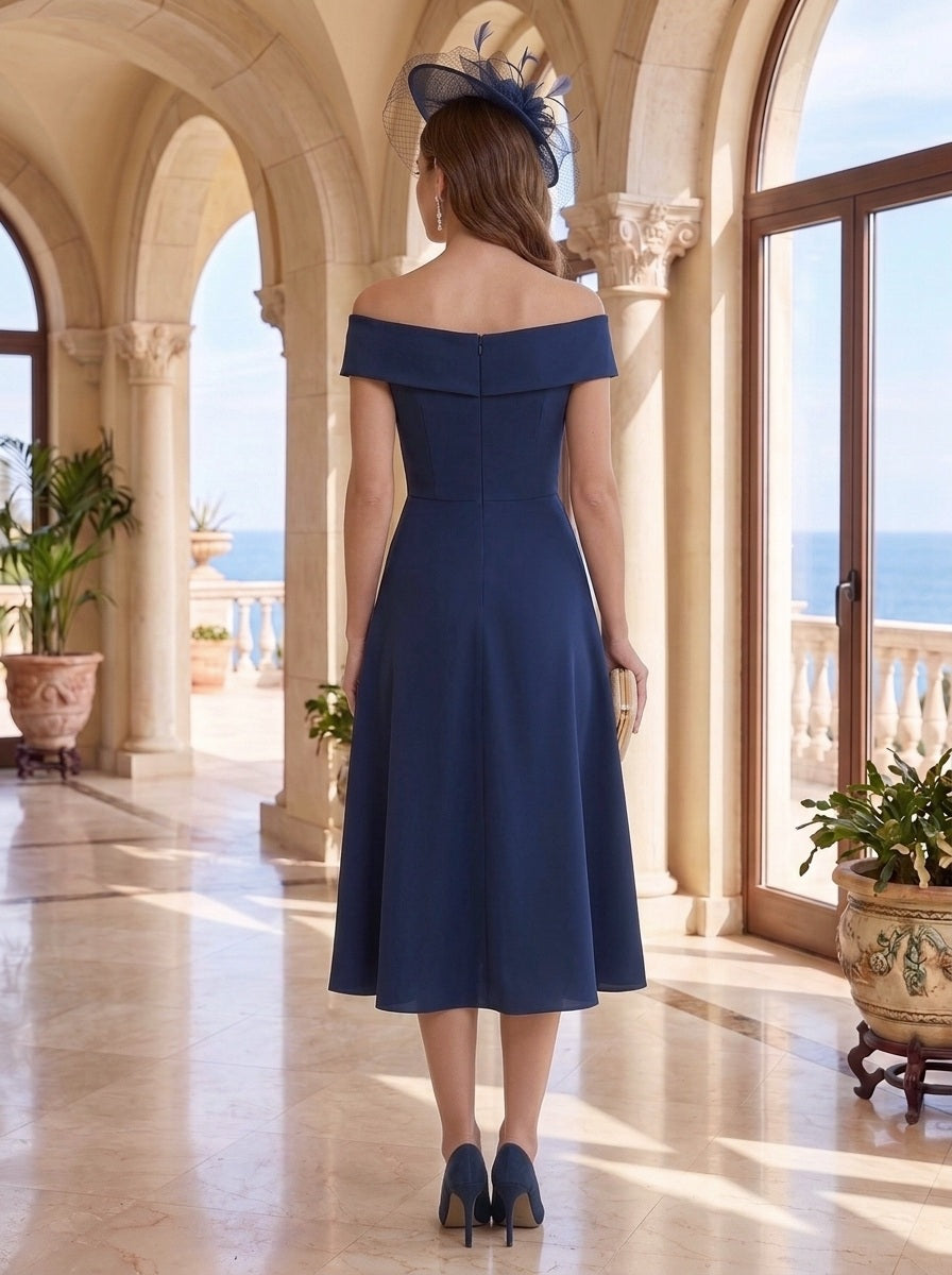A-Line/Princess Off-the-Shoulder Mother of the Bride Dresses Sleeveless Tea-Length Ruffles