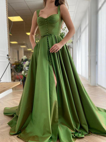 Women's A-Line/Princess Satin Straps Sweep/Brush Train Evening Dresses