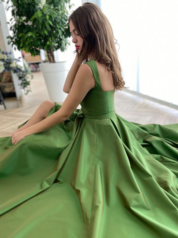 Women's A-Line/Princess Satin Straps Sweep/Brush Train Evening Dresses