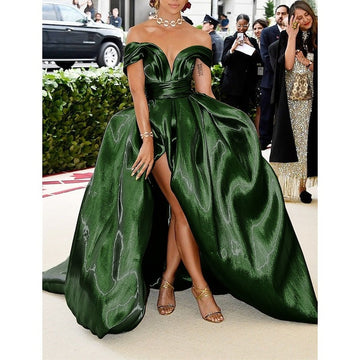A-Line/Princess Off-the-shoulder Sleeveless Floor Length Evening Dresses With High Split