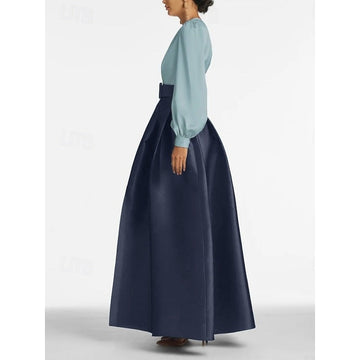 A-Line Evening Dress High Split Formal Gown Wedding Guest Floor Length Long Sleeve V Neck Belt / Sash Satin with Pleats Slit
