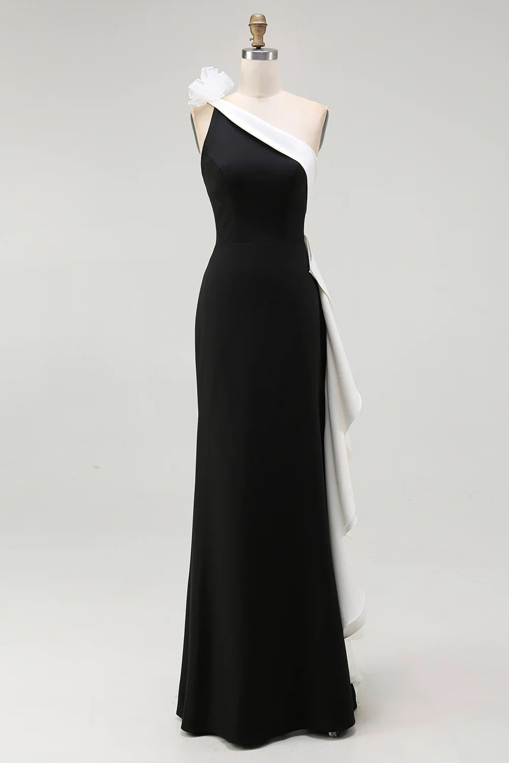 Trumpet/Mermaid Satin Evening/Formal Dress Floor-Length One-Shoulder Sleeveless With 3D Flowers&Ruffles