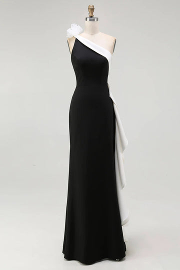 Trumpet/Mermaid Satin Evening/Formal Dress Floor-Length One-Shoulder Sleeveless With 3D Flowers&Ruffles