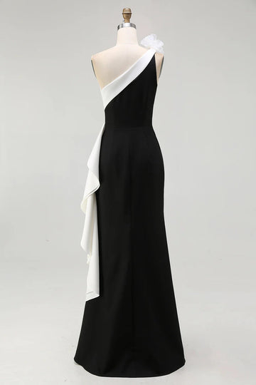 Trumpet/Mermaid Satin Evening/Formal Dress Floor-Length One-Shoulder Sleeveless With 3D Flowers&Ruffles
