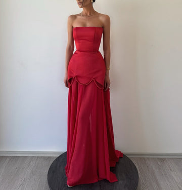 Sheath/Column Elegant Evening Dress Off Shoulder Sleeveless Floor Length Formal Wedding Dress with Pearls