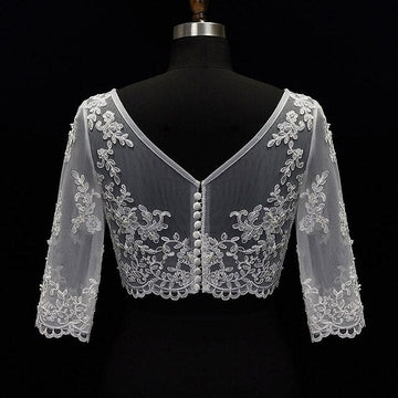 Women's Wrap Bolero Sexy Bridal Half Sleeve Lace Wedding Wraps With Button