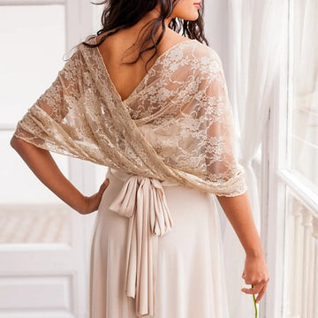 Elegant Pure Half Sleeve Lace Wedding Wraps With Pure Color