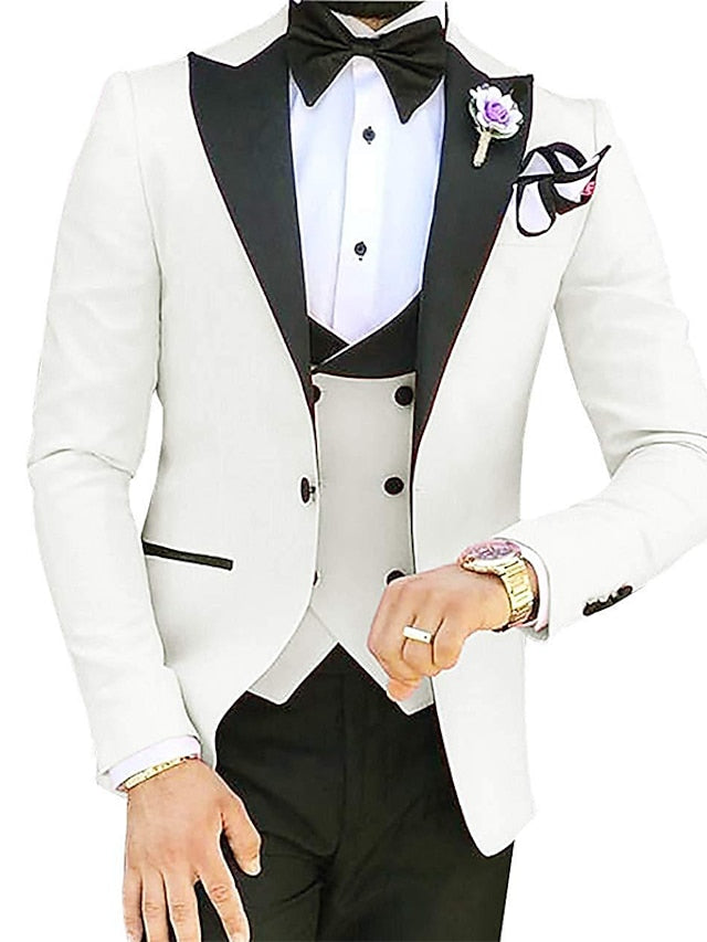 Men's Tailored Fit Single Breasted One-button 3 Pieces Solid Colored Wedding Suits