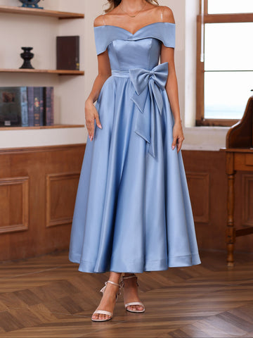 A-Line/Princess Off-the-Shoulder Sleeveless Ankle-Length Mother of the Bride Dresses with Pockets