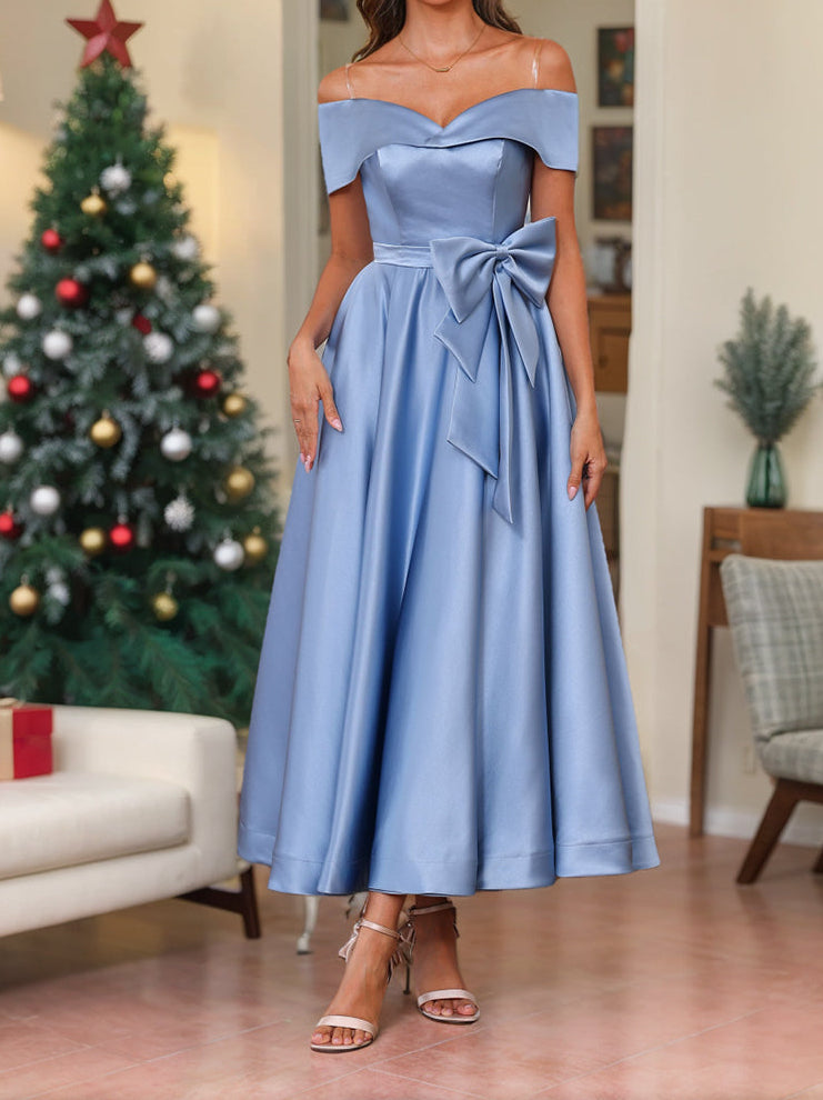 A-Line/Princess Off-the-Shoulder Sleeveless Ankle-Length Mother of the Bride Dresses with Pockets