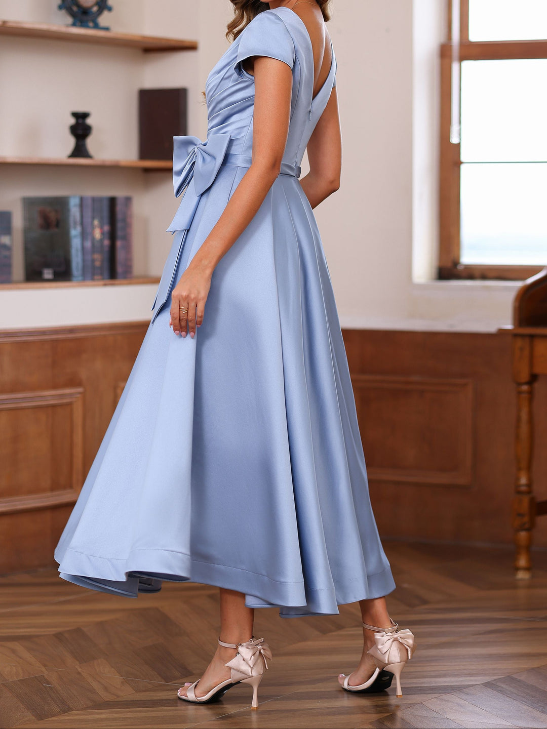 A-Line/Princess V-Neck Short Sleeves Ankle-Length Mother of the Bride Dresses With Pockets & Ruffles