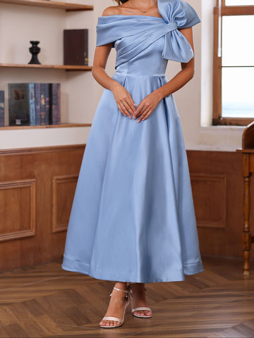 A-Line/Princess Off-the-Shoulder Sleeveless Ankle-Length Unique Mother of the Bride Dresses with Bowknot