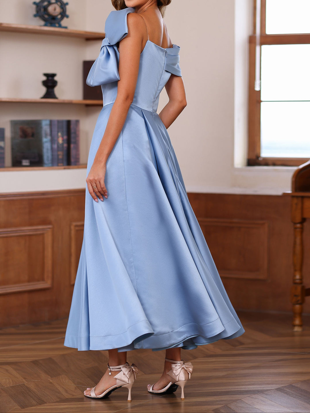 A-Line/Princess Off-the-Shoulder Sleeveless Ankle-Length Unique Mother of the Bride Dresses with Bowknot