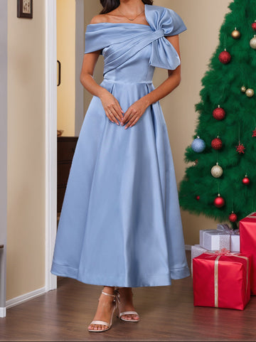 A-Line/Princess Off-the-Shoulder Sleeveless Ankle-Length Unique Mother of the Bride Dresses with Bowknot