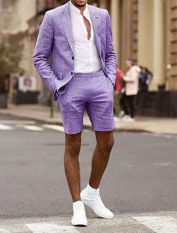 Men's Tailored Fit Single Breasted Two-buttons 2 Pieces Solid Colored Linen Suits