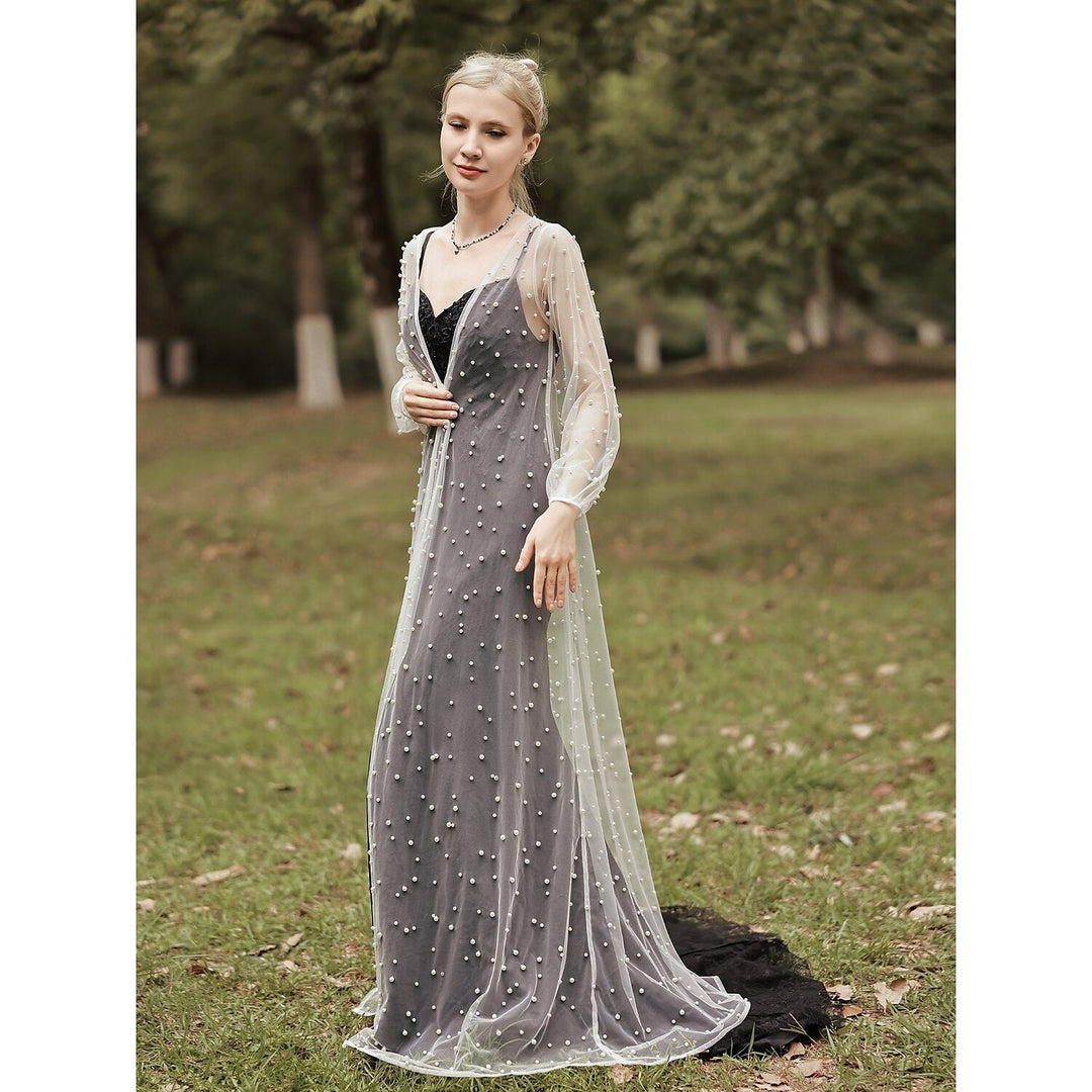 Elegant Long Sleeve Illusion Sleeve Tulle Wedding Wraps With Pure Color