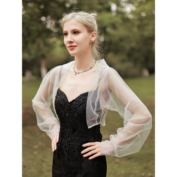 Dolman Sleeve Tulle Wedding Wraps With Pure Color For Party