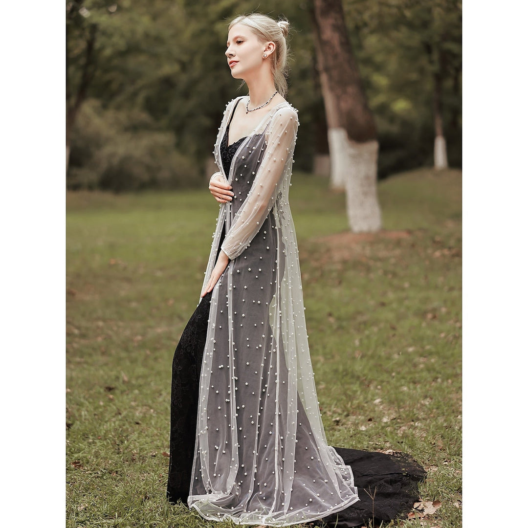 Elegant Long Sleeve Illusion Sleeve Tulle Wedding Wraps With Pure Color