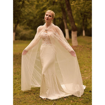 Bridal Long Sleeve Dolman Sleeve Tulle Wedding Wraps With Pure Color