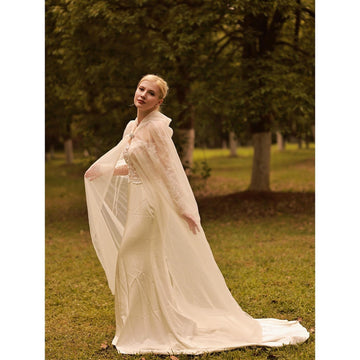 Bridal Long Sleeve Dolman Sleeve Tulle Wedding Wraps With Pure Color