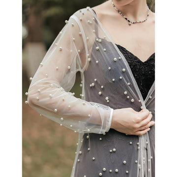 Elegant Long Sleeve Illusion Sleeve Tulle Wedding Wraps With Pure Color