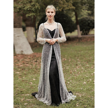 Elegant Long Sleeve Illusion Sleeve Tulle Wedding Wraps With Pure Color